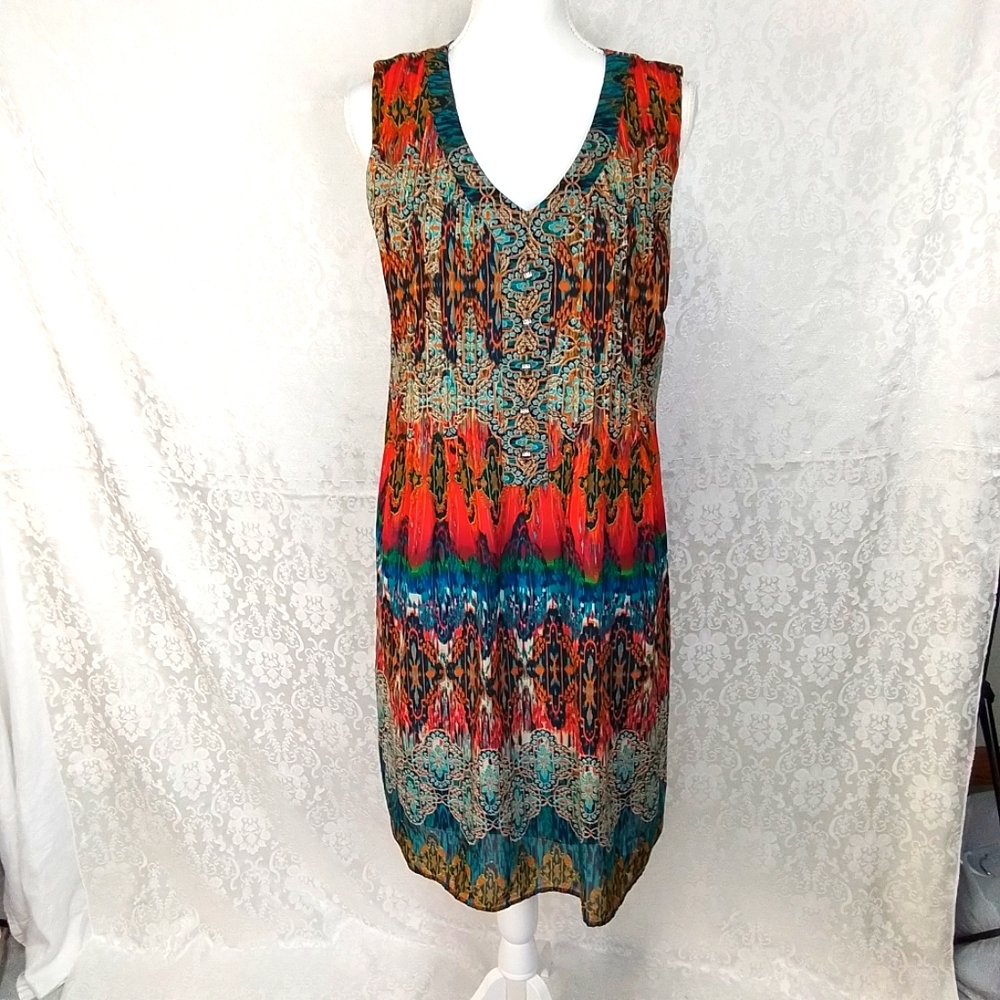Chris McLaughlin multi color sleeveless lined dress size 14